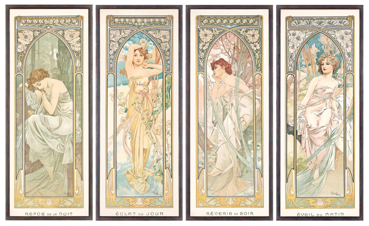 The Times of the Day; Hodiny dne od Alphonse Mucha