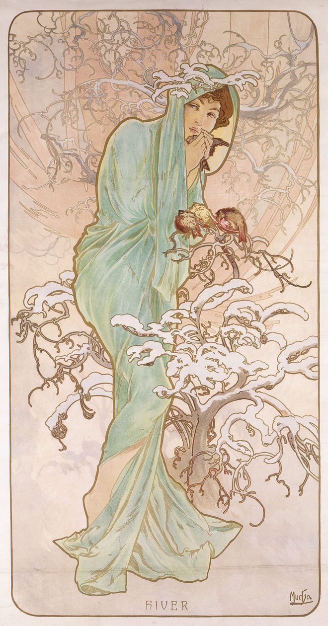 Zima; Hiver, kolem roku 1896 od Alphonse Mucha
