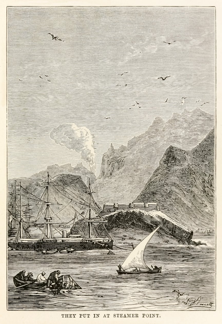 Vložili na Steamer Point, z knihy „Around the World in Eighty Days“ od Julese Verna (1828-1905), vyryté Louisem Dumontem (nar. 1822) od Alphonse Marie de (after) Neuville