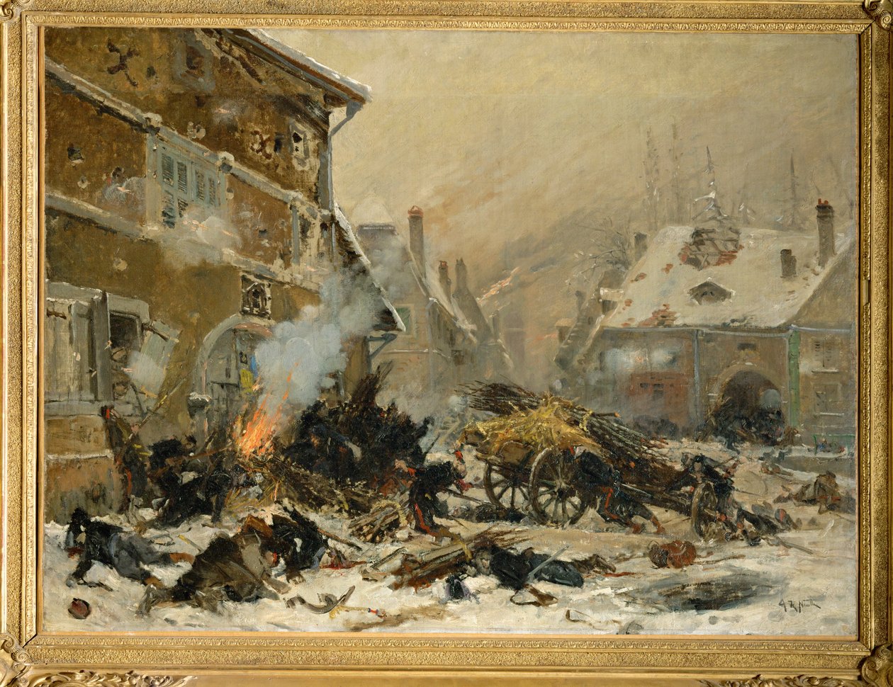 Útok na zabarikádovaný dům ve Villersexelu, východní armáda ... (malba na plátně) od Alphonse Marie de Neuville