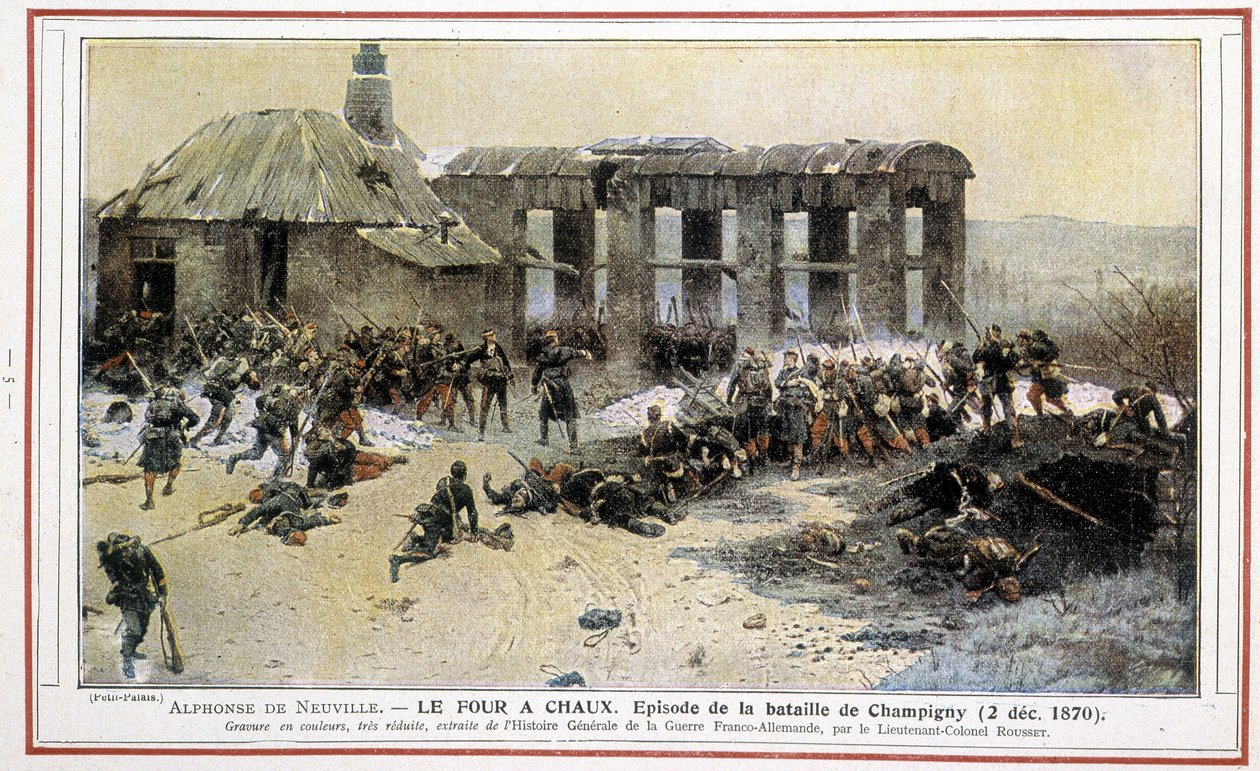 Le oven à Chaux - Epizoda bitvy u Champigny (02/12/1870) od Alphonse de Neuville. Vyryto podplukovníkem Roussetem z „Obecné historie německé francouzské války“. od Alphonse Marie de Neuville
