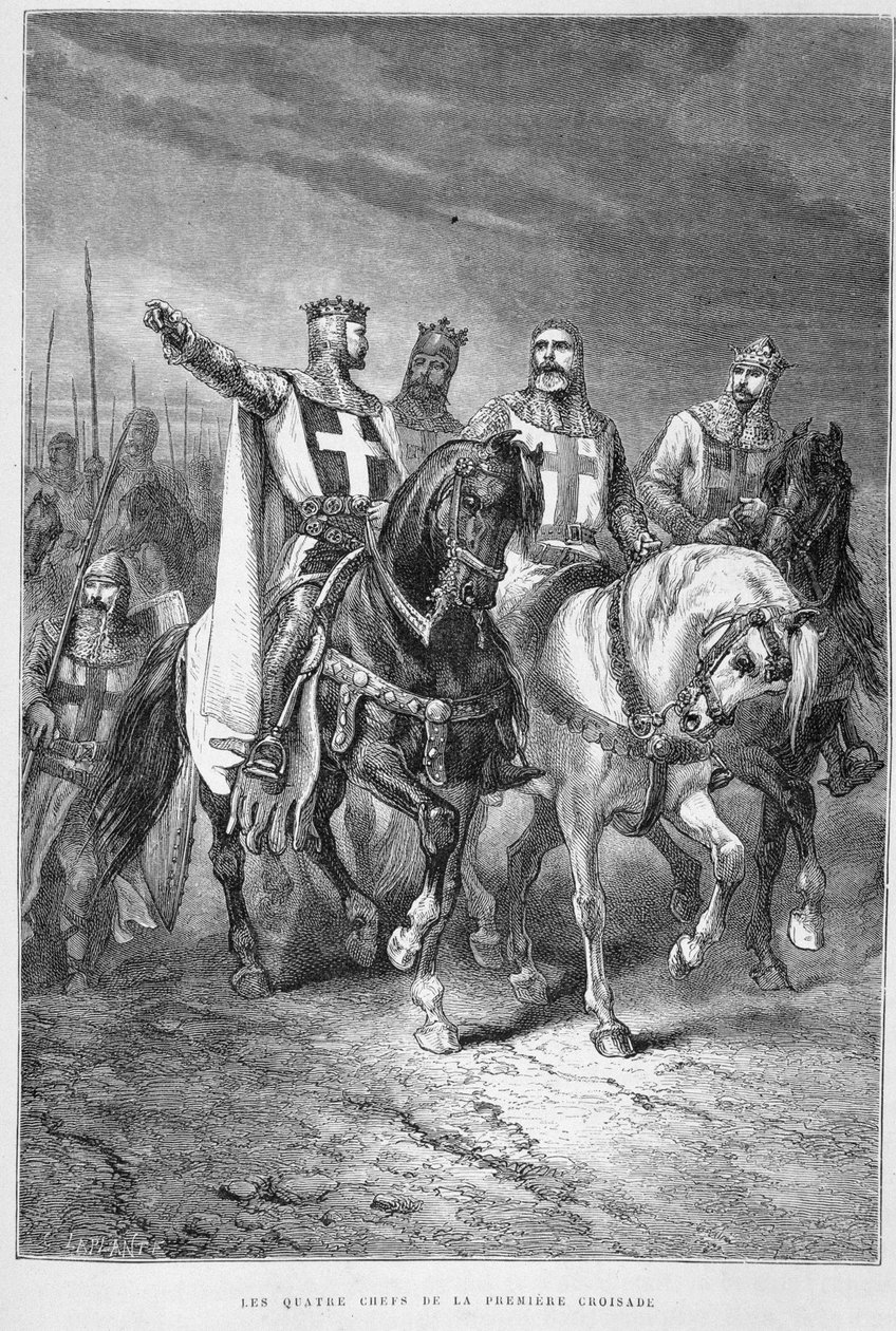 Čtyři náčelníci první křížové výpravy (včetně Godefroi de Bouillon) - v „Dějinách Francie“ od Guizota, Hachette od Alphonse Marie de Neuville