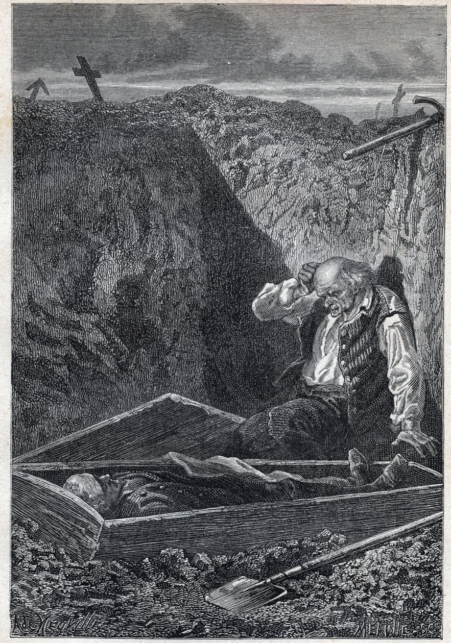Hřbitovy berou to, co je jim dáno - Ilustrace Alphonse De Neuville (1835-1885) pro „Les mizerables - Second part: Cosette“ od Victora Huga (1802-1885) 1862 od Alphonse Marie de Neuville