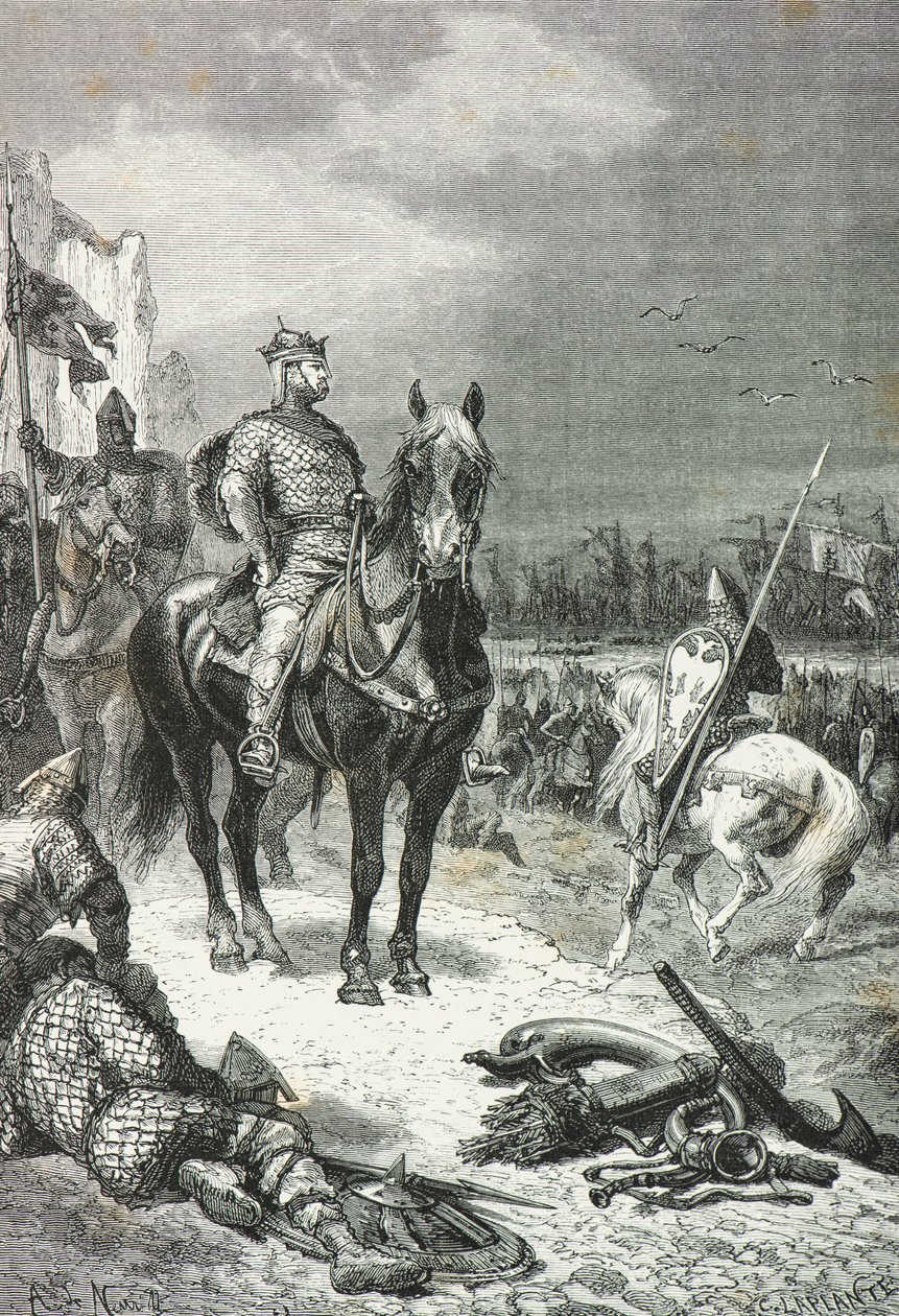 Vilém Dobyvatel přistává v Pevensey v roce 1066 (rytina) od Alphonse Marie de Neuville