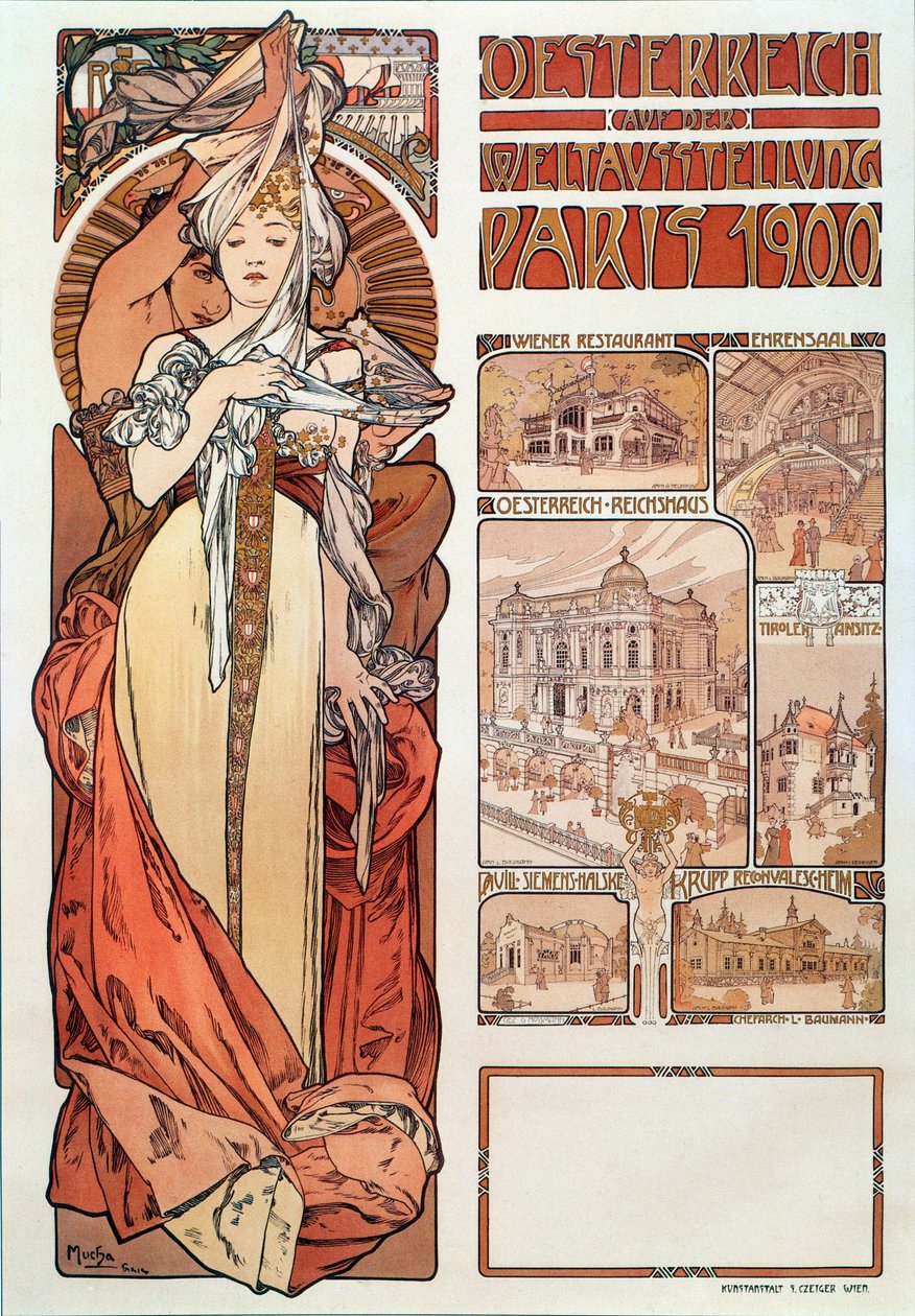 Reklamní plakát Alphonse Muchy (1860-1939) pro Rakousko zastoupené na Světové výstavě v Paříži 1900 - Dim 68x98,5 cm Reklamní plakát Alphonse Muchy pro „“Rakousko““ na výstavě od Alphonse Mucha