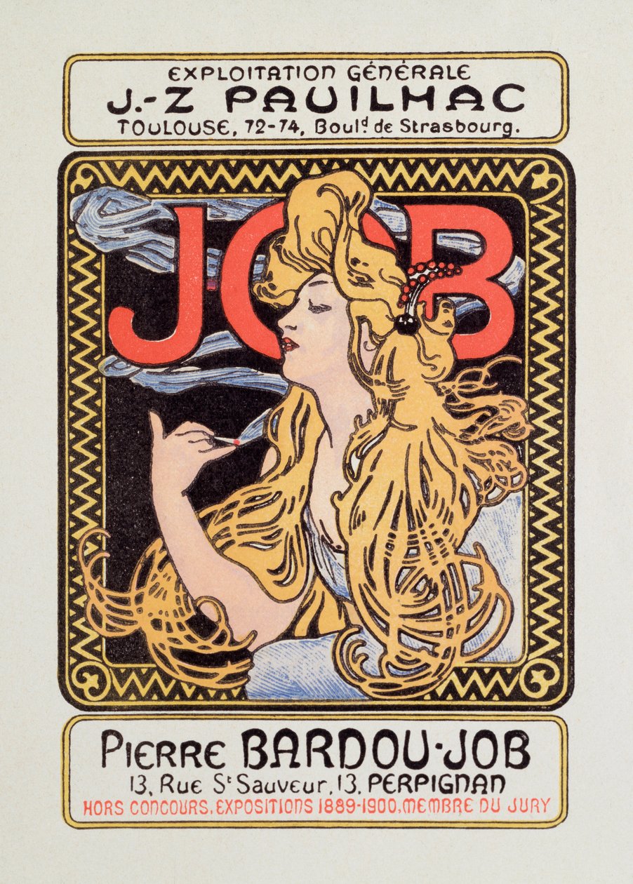 Reklamní plakát na cigaretový papír Zakázku vytvořil Alphonse Mucha (1860-1939) 1900 - Slunce 12x8 cm Reklamní plakát na cigaretový papír Zakázku vydal Alphonse Mucha, 1900 - soukromá sbírka od Alphonse Mucha