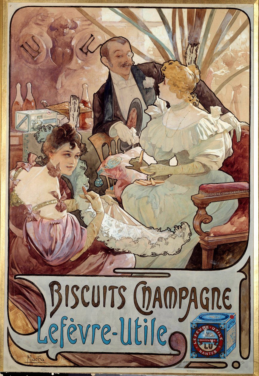 Art Nouveau: reklamní plakát na sušenky Champagne od Lefevre Utile od Alphonse Muchy (1860-1939) 1897 - Art Nouveau: reklamní plakát na sušenky Champagne od Lefevre-Utile od Alphonse Muchy (1860-19739) 1897 od Alphonse Mucha