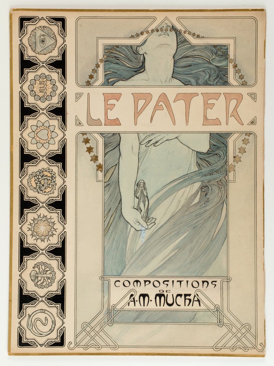 Design obálky pro ilustrované vydání Le Pater od Alphonse Mucha