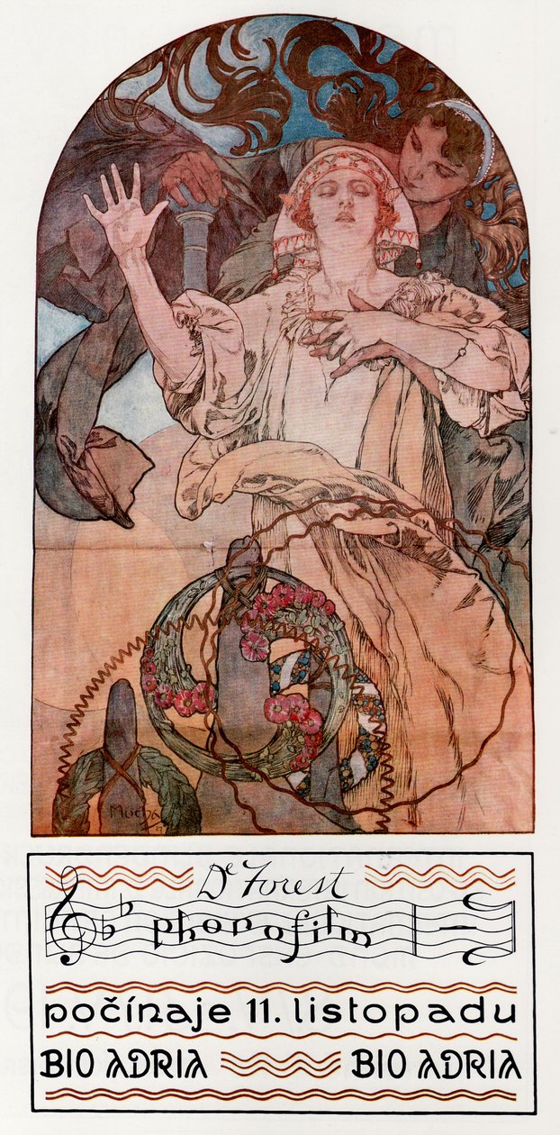 DeForest Phonofilm. Uvedení jednoho z prvních hudebních zvukových filmů v Adrii v Praze, 1927 od Alphonse Mucha