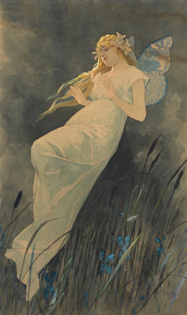 Elf s květy kosatce, ca. 1886-1890. od Alphonse Mucha