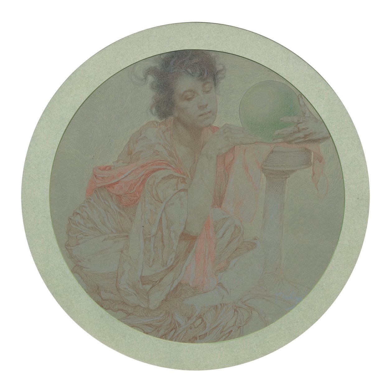 Věštkyně s křišťálovou koulí. od Alphonse Mucha