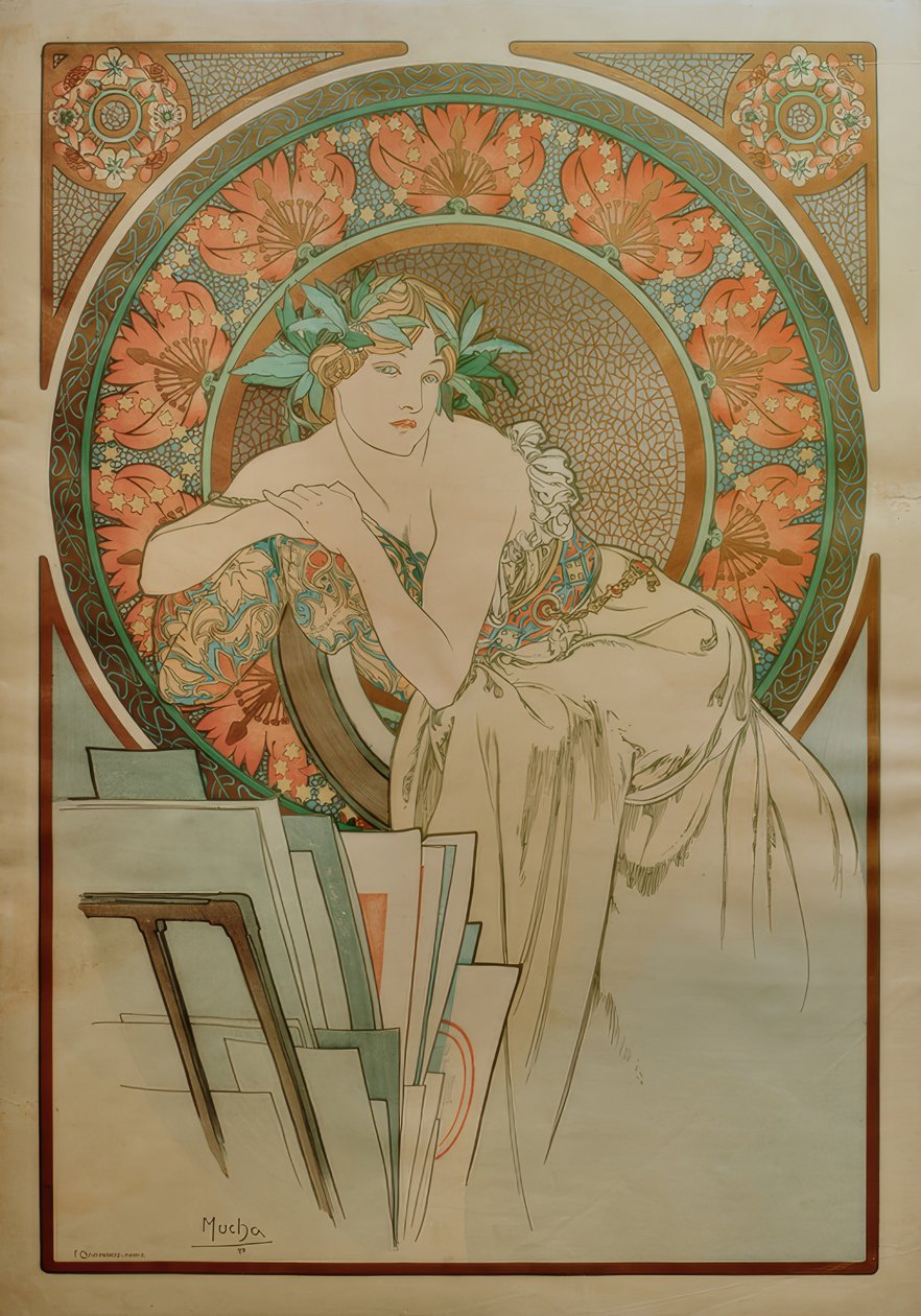 Žena s máky a grafické portfolio od Alphonse Mucha