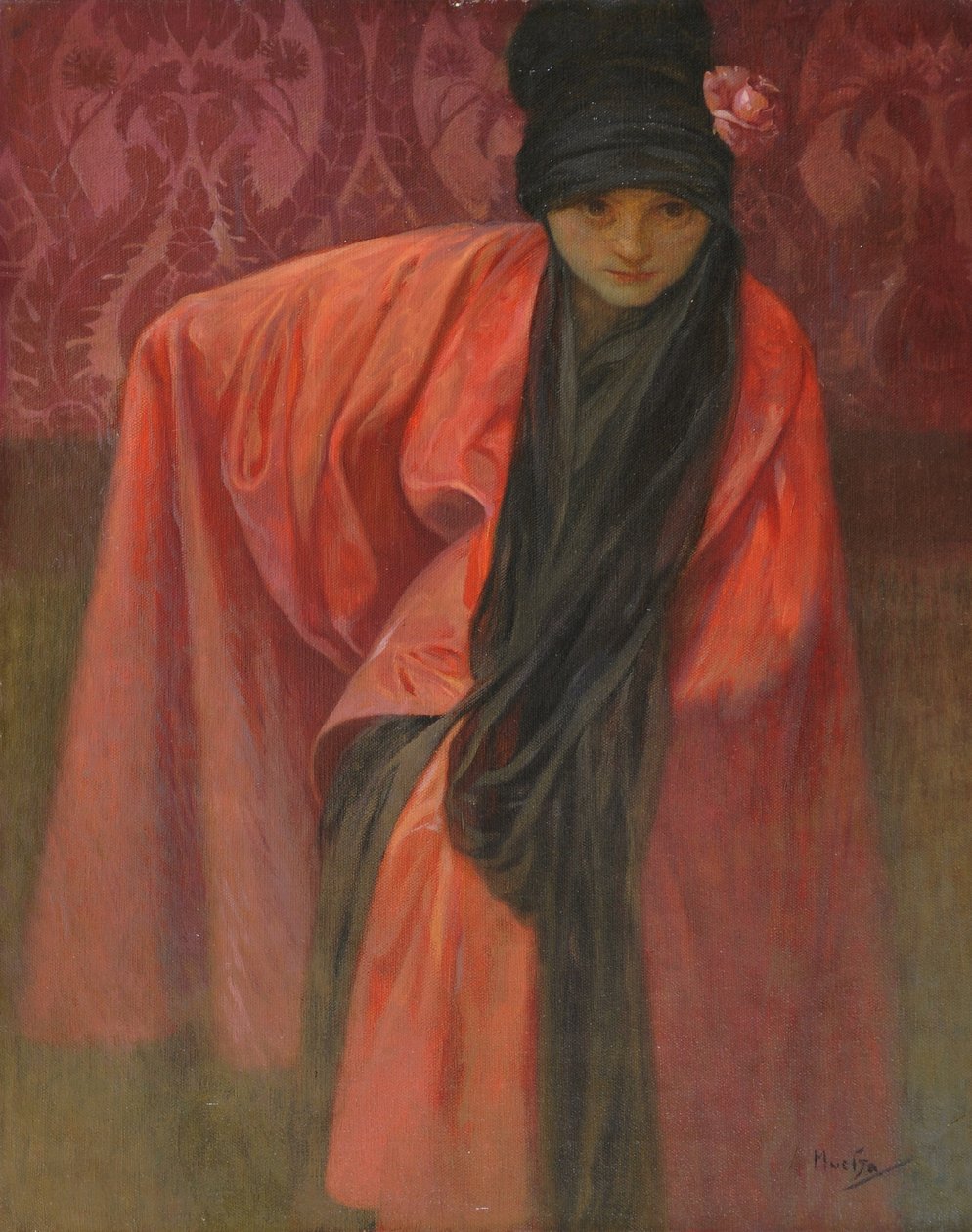 Dívka v červeném, c. 1914 od Alphonse Mucha