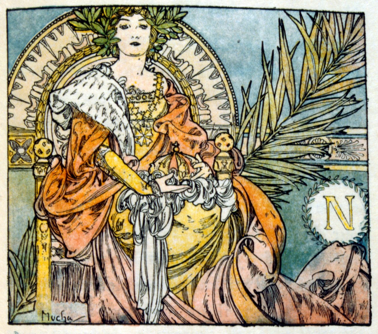 Ilustrace Alphonse Muchy z "Clia" díla francouzského autora Anatole France. 1900. Mucha (1860 – 1939). byl český secesní malíř od Alphonse Mucha