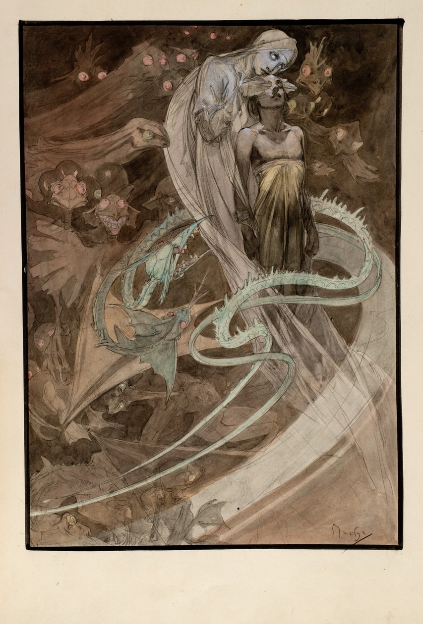 Ilustrace k ilustrovanému vydání Le Pater od Alphonse Mucha