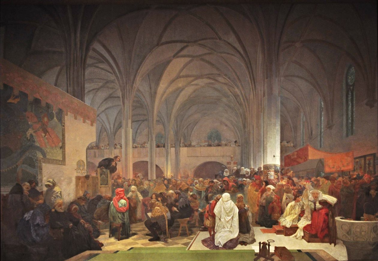 Mistr Jan Hus Kázání v Betlémské kapli Cyklus Slovanská epopej od Alphonse Mucha