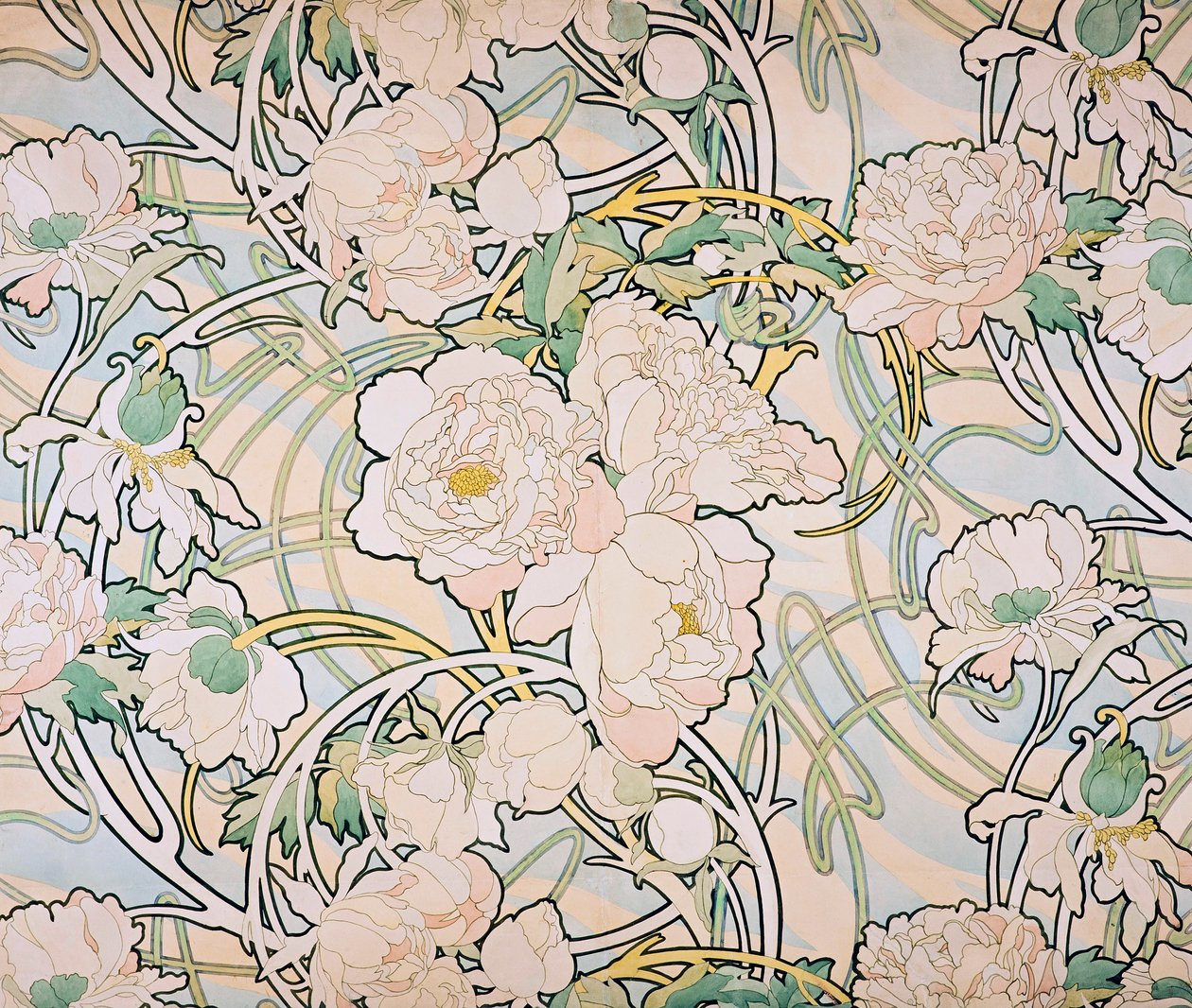 Pivoňky, 1897 od Alphonse Mucha