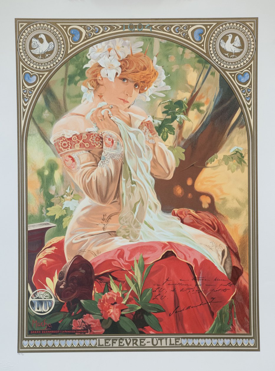 Plakát pro Lefevre-Utile. Sarah Bernhardt v roli Melissinde v La Princesse Lointaine. od Alphonse Mucha