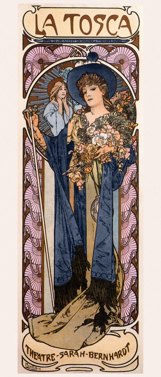 Plakát pro Toscu se Sarah Bernhardt, 1899 od Alphonse Mucha