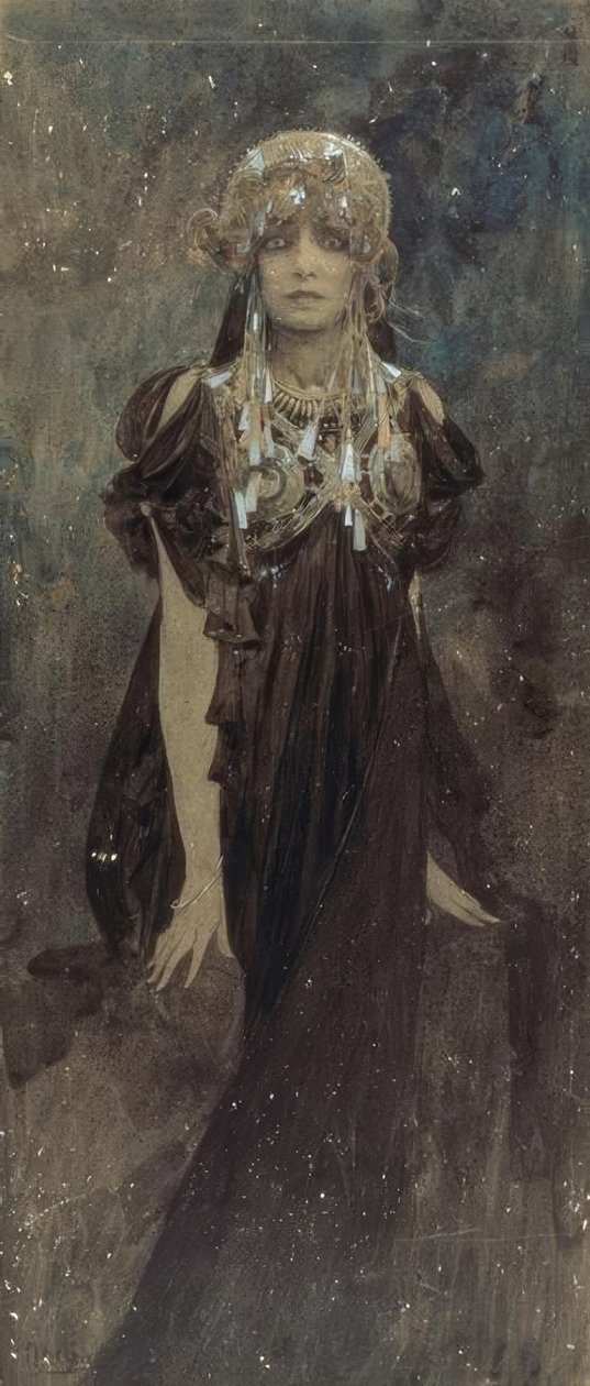 Sarah Bernhardt v roli Médei od Alphonse Mucha