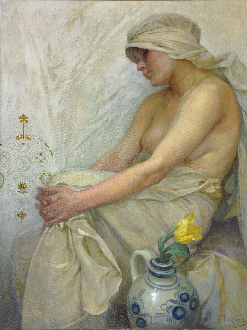 Sedící dívka, c. 1914 od Alphonse Mucha