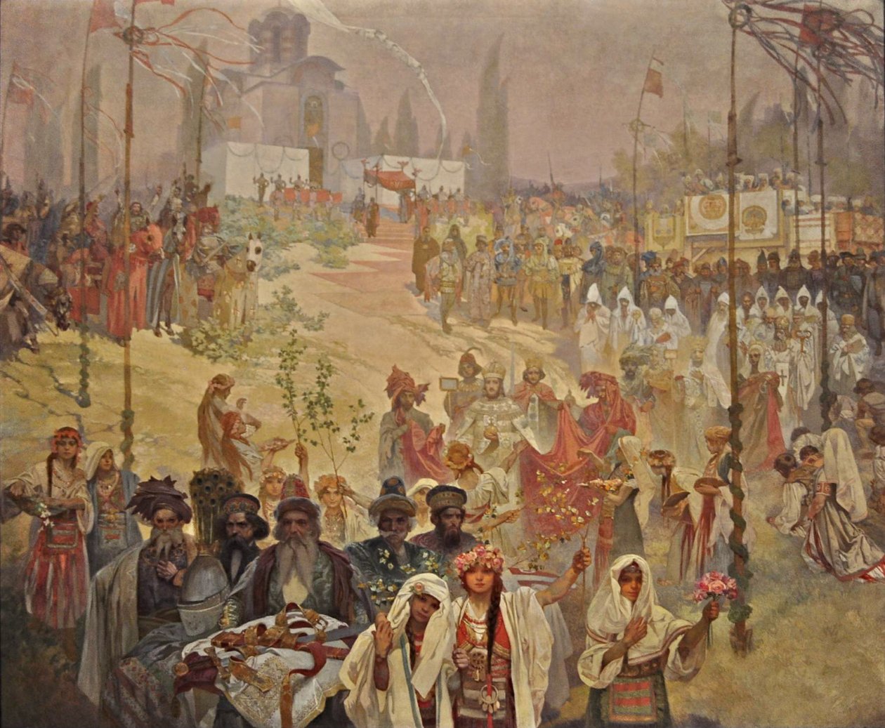 Korunovace srbského cara Štefana Dušana východořímským císařem Cyklus Slovanská epopej od Alphonse Mucha