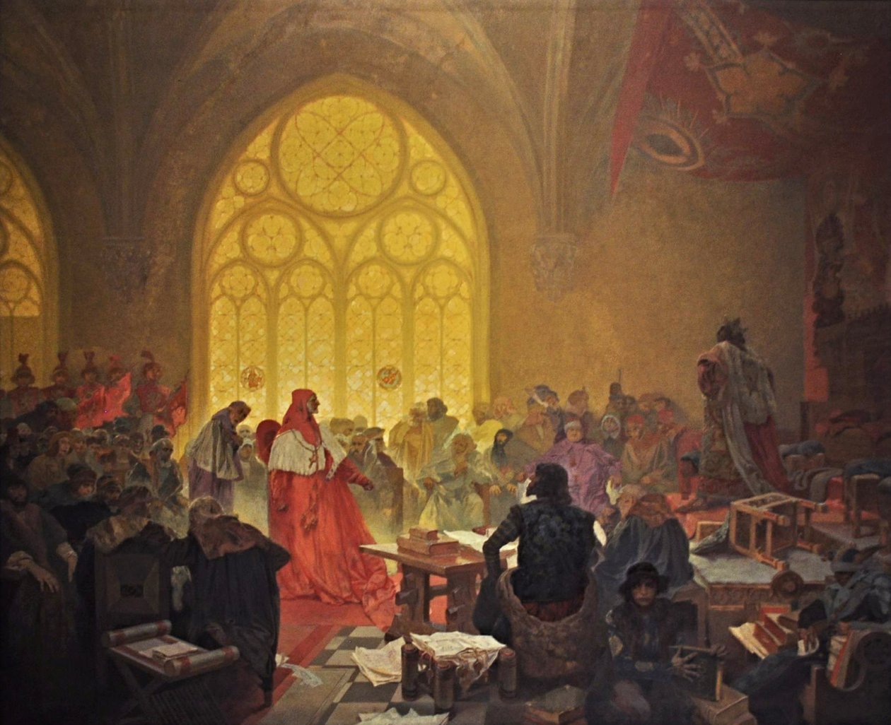 Husitský král Jiří z Poděbrad Cyklus Slovanská epopej od Alphonse Mucha