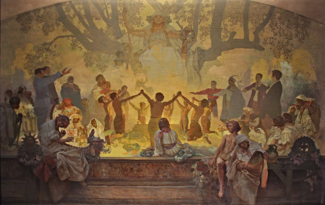 Přísaha Omladiny pod slovanskou lípou Cyklus Slovanská epopej od Alphonse Mucha