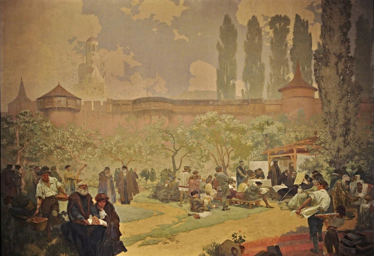 Tisk Bible kralické v Ivančicích Cyklus Slovanská epopej od Alphonse Mucha