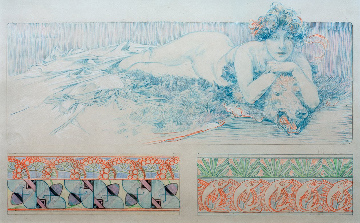 Předběžný výkres pro tabulku 4 od Alphonse Mucha