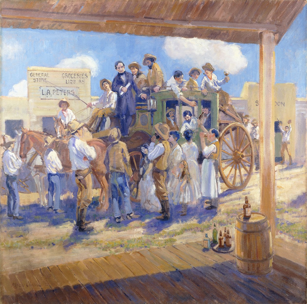Guvernér Burnett při doručení Charty státnosti do San Jose, Kalifornie, kolem roku 1925 (olej na plátně) od Alson Skinner Clark