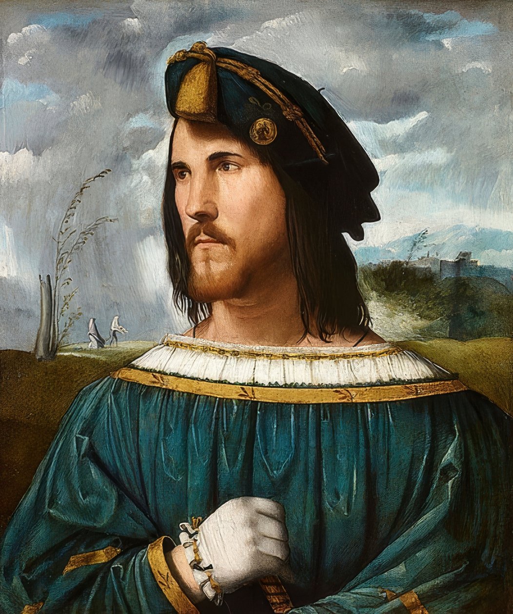 Portrét gentlemana (známého jako Cesare Borgia). Zw. 1500 a 1524 od Altobello Melone