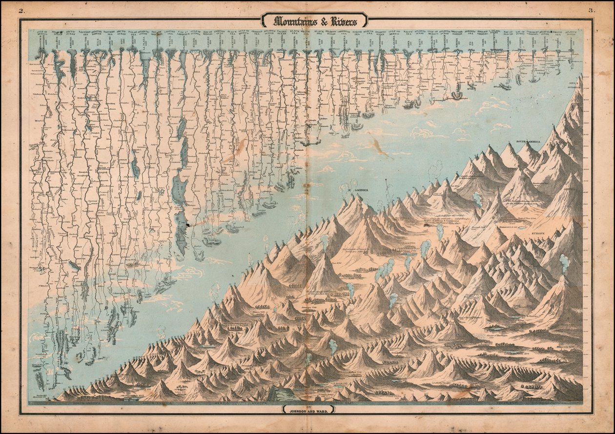 Ca. 1863 srovnávací mapa hor a řek od Alvin Jewett Johnson