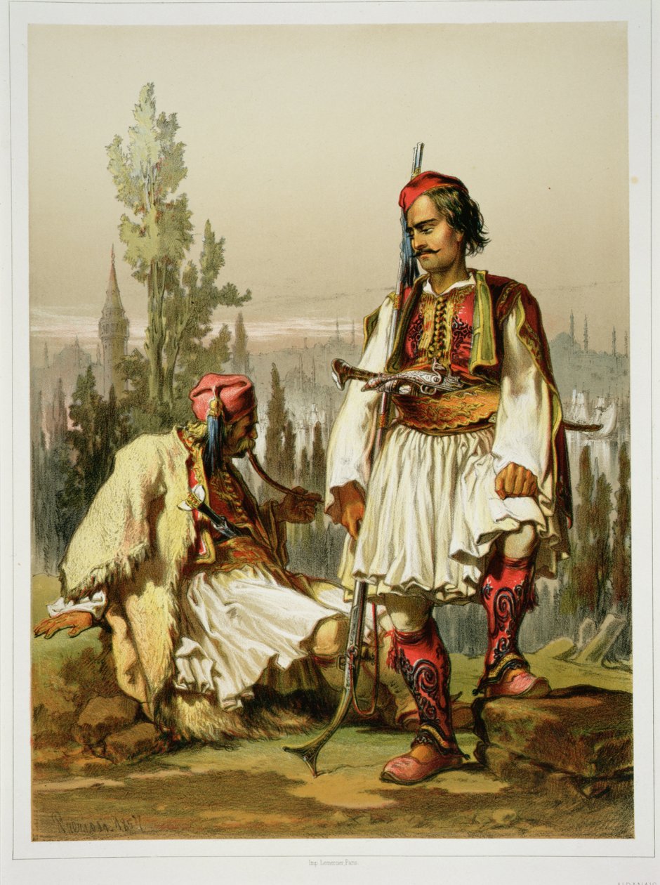 Albánci, žoldáci v osmanské armádě, hospoda. Lemercier, 1857 od Amadeo Preziosi