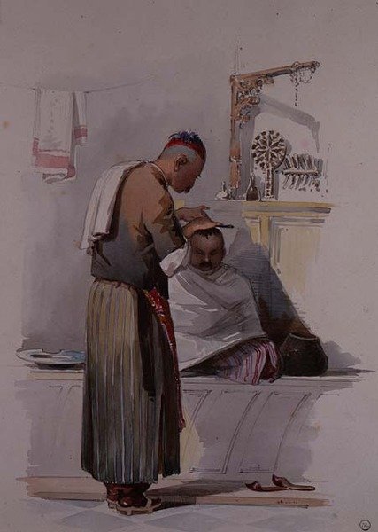Holič, kolem roku 1855 od Amadeo Preziosi