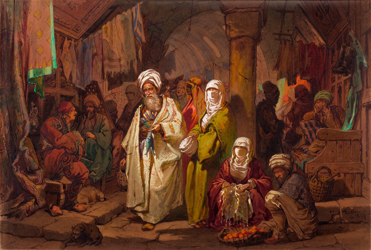 Le grand bazar (souk, marche oriental) - Velký bazar - Autor Amedeo Preziosi (1816-1882) Akvarel na papíře (45,5x67cm) - Muzeum Pera, Istanbul od Amadeo Preziosi