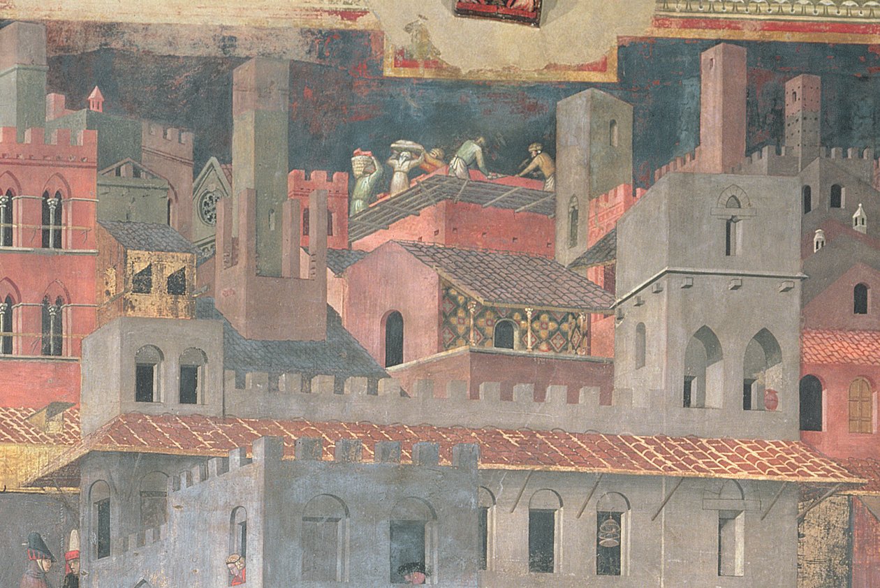 Detail fresek Dobrá správa města,1338-40 od Ambrogio Lorenzetti