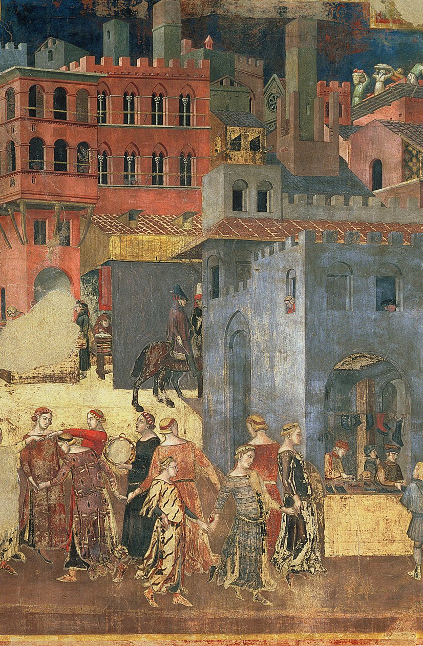 Dobrá vláda ve městě, 1338-40 detail 57868 fresky od Ambrogio Lorenzetti