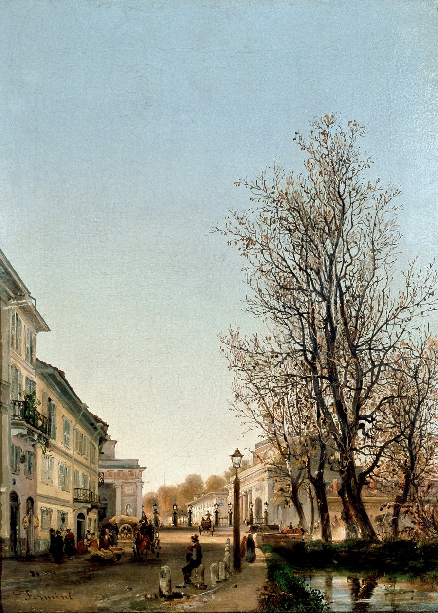 Pohled na oblast Porta Venezia, Milán (malba, kolem roku 1850) od Ambrogio Fermini