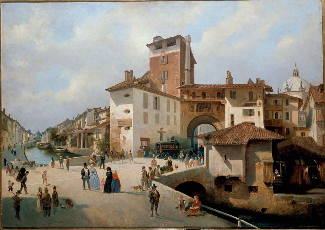 Pohled na Ticinese bránu, Milán (malba od Ambrogio Fermini