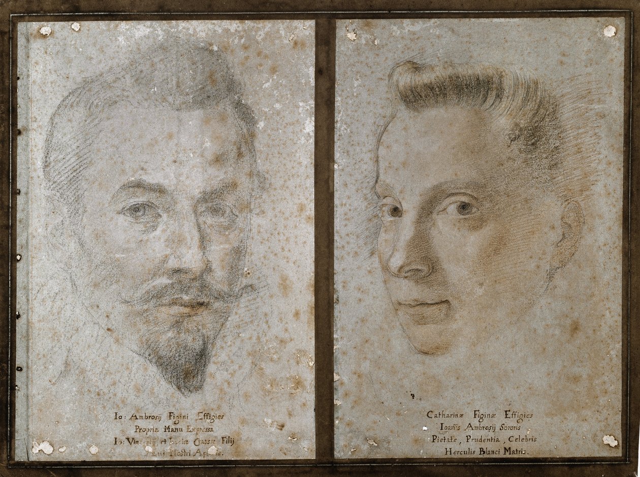Autoportrét a portrét sestry malíře (Kresba od Ambrogio Giovanni Figino