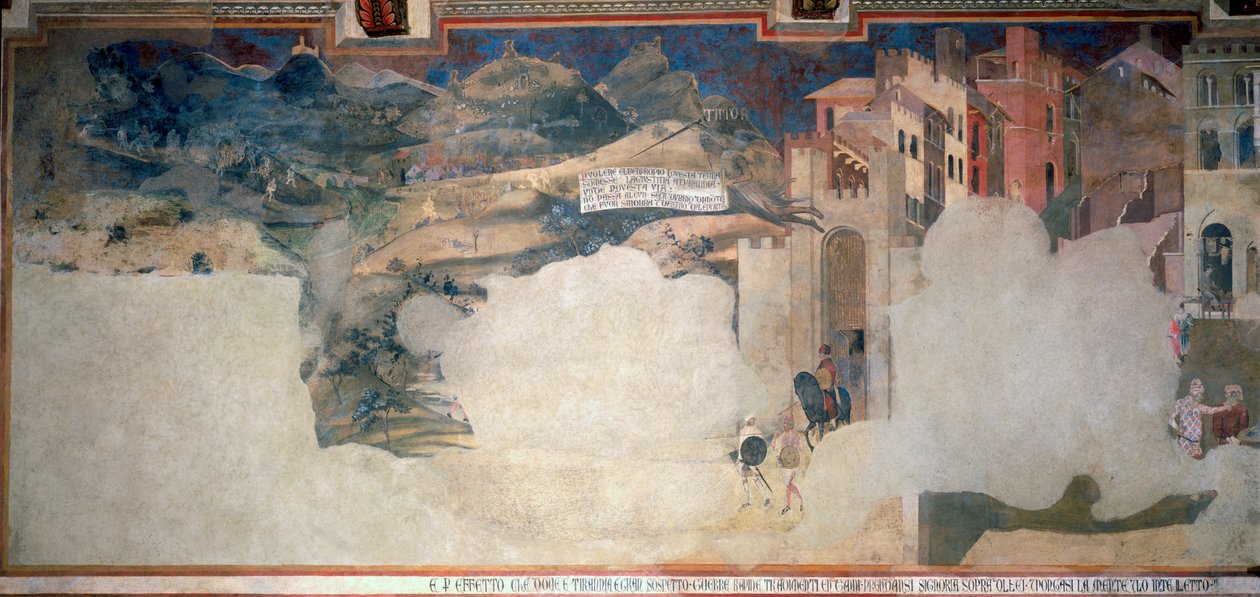 Alegorie špatné vlády, detail ze Sala della Pace v Palazzo Pubblico, Siena od Ambrogio Lorenzetti
