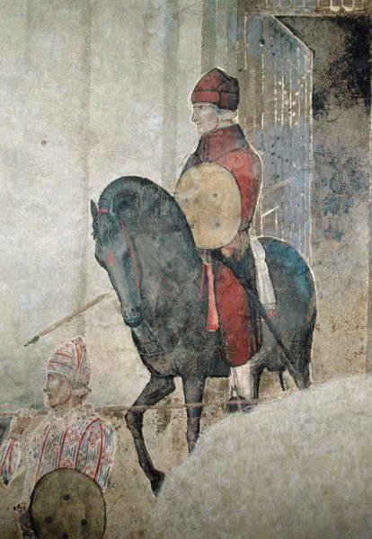 Alegorie špatné vlády, detail ozbrojeného jezdce od Ambrogio Lorenzetti
