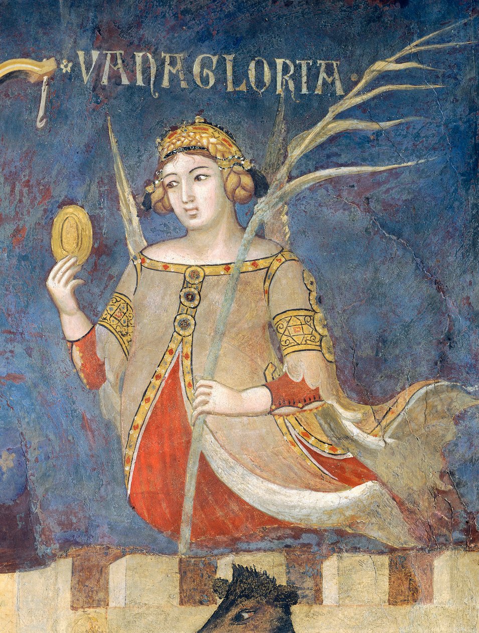 Alegorie špatné vlády, marná sláva, detail z Alegorie a účinky dobré a špatné vlády ve městě a na venkově od Ambrogio Lorenzetti