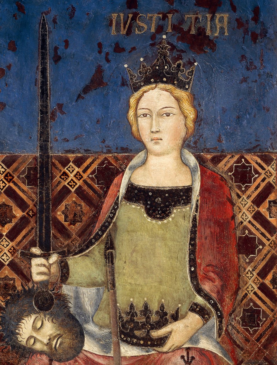 Alegorie dobré vlády, spravedlnost, detail z Alegorie a účinky dobré a špatné vlády na město a venkov od Ambrogio Lorenzetti