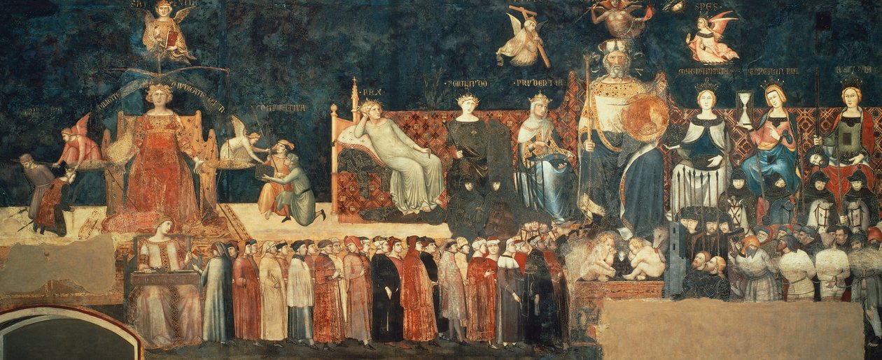 Alegorie dobré vlády, detail z Alegorie a účinky dobré a špatné vlády ve městě a na venkově od Ambrogio Lorenzetti