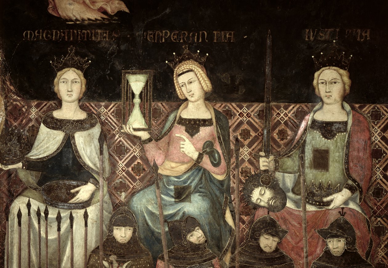 Alegorie dobré vlády, detail spravedlnosti, naděje a velkoleposti, 1338-40 od Ambrogio Lorenzetti