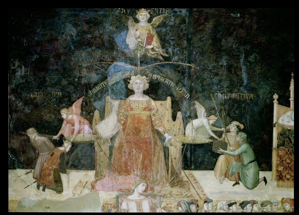 Alegorie dobré vlády, detail spravedlnosti inspirovaný moudrostí, 1338-40 od Ambrogio Lorenzetti