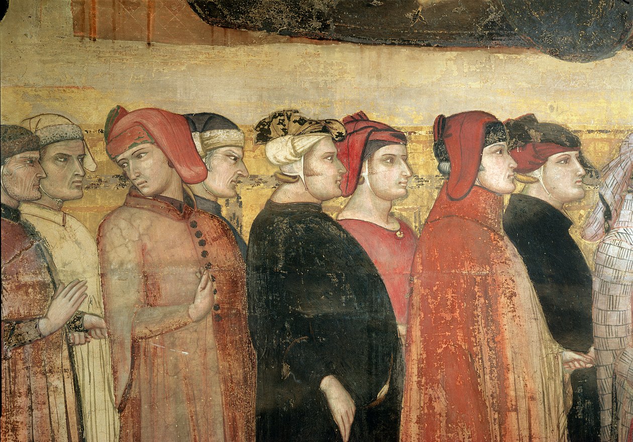 Alegorie dobré vlády, detail osmi radních od Ambrogio Lorenzetti