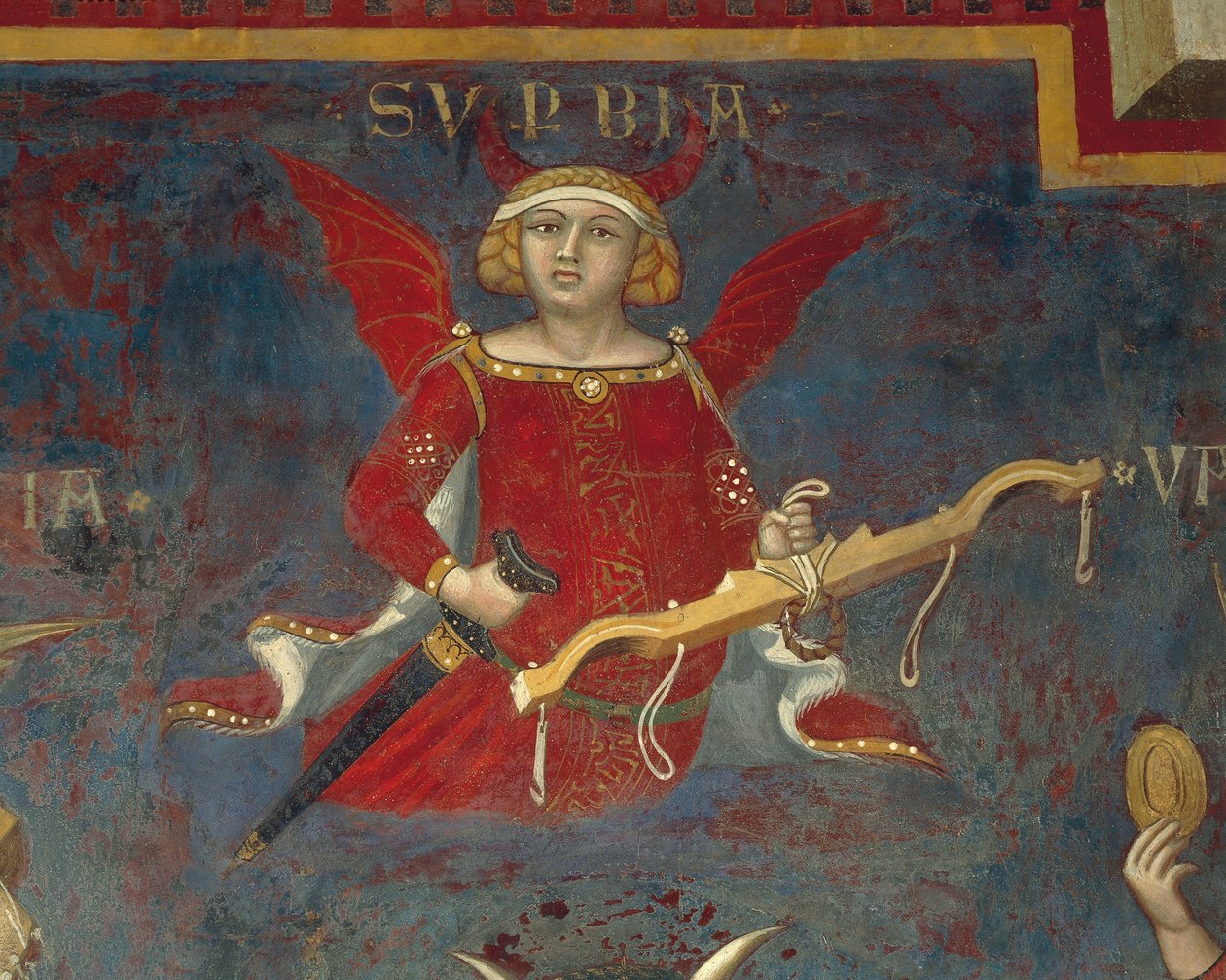 Alegorie špatné vlády, detail z Alegorií dobré a špatné vlády a jejich dopady na město a venkov od Ambrogio Lorenzetti